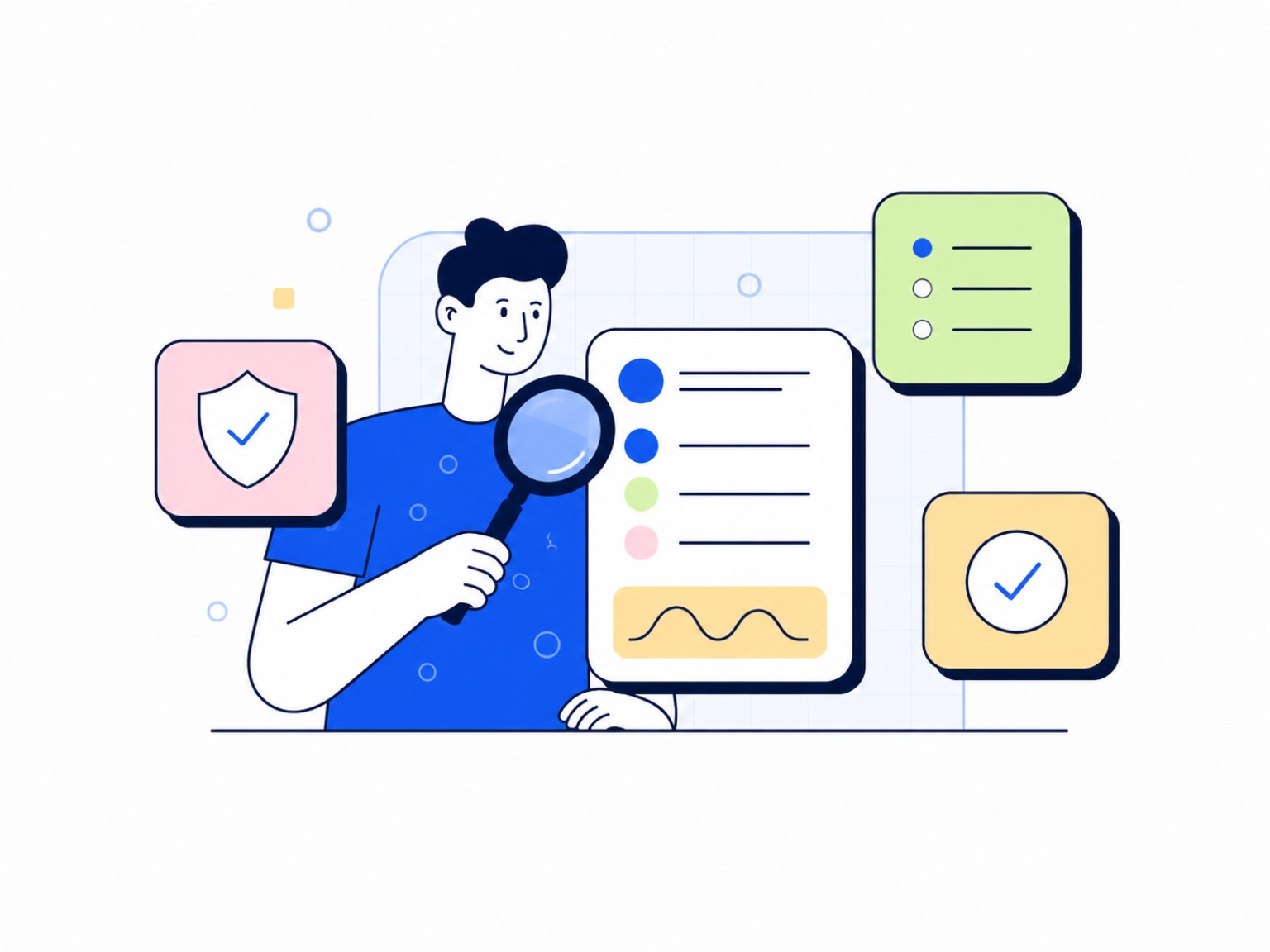 Illustration of a person inspecting quality and readiness
