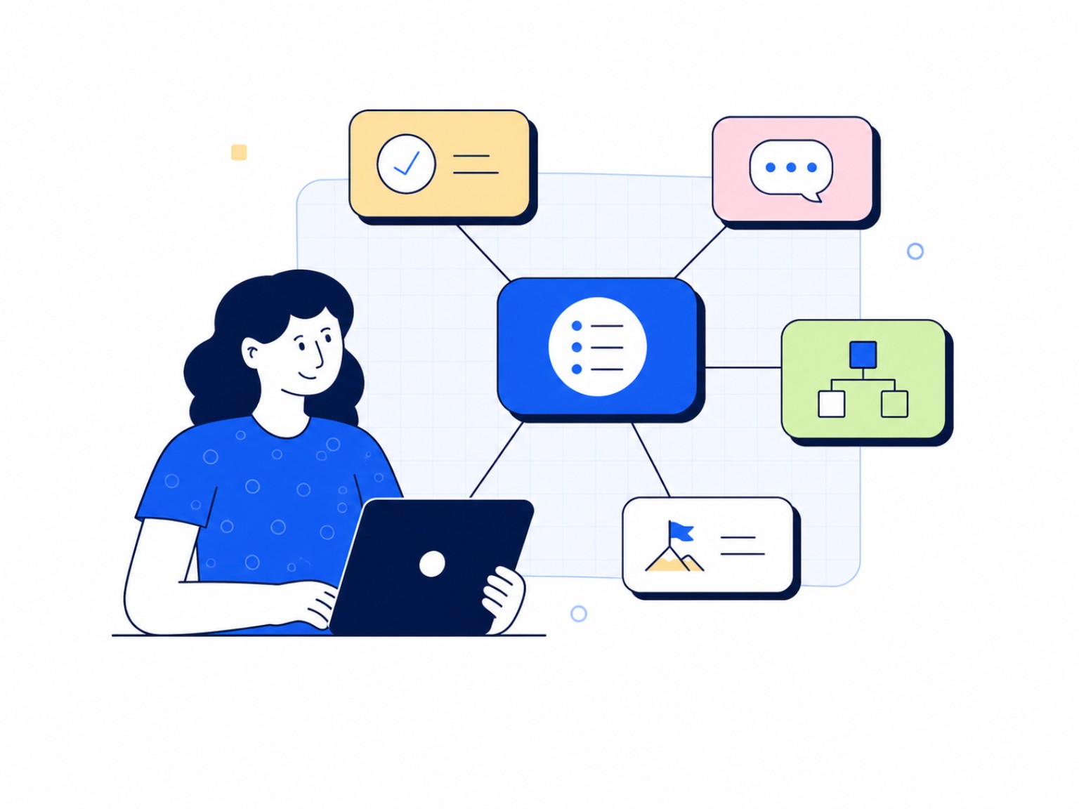 Illustration of a person accessing connected organisational knowledge
